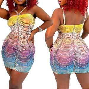 Banjul Rainbow Rhinestone Swirl Mini Dress small